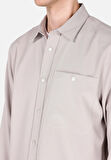 Regular Fit Shirt Neck Düz Erkek Bej Uzun Kol Gömlek Cl1069905