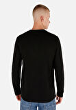 Regular Fit Yuvarlak Yaka Jakarlı Erkek Siyah Uzun Kol Tişört
