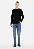 Regular Fit Yuvarlak Yaka Jakarlı Erkek Siyah Uzun Kol Tişört