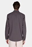 Regular Fit Shirt Neck Düz Erkek Gri Uzun Kol Gömlek Cl1070136