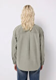 Regular Fit Shirt Neck Düz Kadın Yeşil Uzun Kol Gömlek