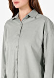 Regular Fit Shirt Neck Düz Kadın Yeşil Uzun Kol Gömlek
