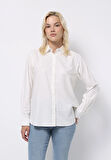 Regular Fit Shirt Neck Düz Kadın Beyaz Uzun Kol Gömlek