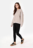 Comfort Fit Yuvarlak Yaka  Kadın Bej Sweatshirt