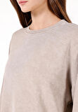 Comfort Fit Yuvarlak Yaka  Kadın Bej Sweatshirt