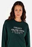 Regular Fit Yuvarlak Yaka Baskılı Kadın Yeşil Sweatshirt