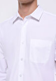 Slim Fit Shirt Neck Düz Erkek Beyaz Uzun Kol Gömlek