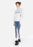 Regular Fit Polo Yaka  Kadın Gri Sweatshirt