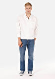 Boxy Fit Shirt Neck Düz Erkek Beyaz Uzun Kol Gömlek