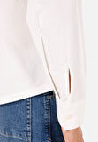 Boxy Fit Shirt Neck Düz Erkek Beyaz Uzun Kol Gömlek