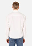Boxy Fit Shirt Neck Düz Erkek Beyaz Uzun Kol Gömlek