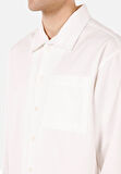 Boxy Fit Shirt Neck Düz Erkek Beyaz Uzun Kol Gömlek