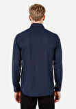 Regular Fit Shirt Neck Düz Erkek Lacivert Uzun Kol Gömlek Cl1070811