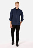 Regular Fit Shirt Neck Düz Erkek Lacivert Uzun Kol Gömlek Cl1070811