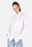 Relax Fit Shirt Neck  Kadın Beyaz Uzun Kol Gömlek