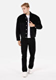 Oversize Fit Düğmeli Astarsız  Erkek Mavi Ceket