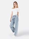 Regular Fit Yüksel Bel Geniş Paça Kadın Denim Jean Pantolon