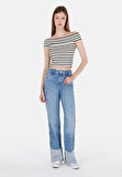 Straight Fit Yüksel Bel Düz Paça Kadın Denim Jean Pantolon