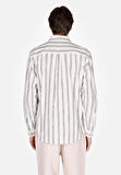 Regular Fit Shirt Neck Çizgili Erkek Ekru Uzun Kol Gömlek Cl1071904