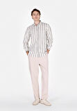 Regular Fit Shirt Neck Çizgili Erkek Ekru Uzun Kol Gömlek Cl1071904