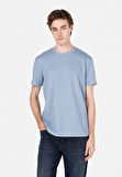 Regular Fit Yuvarlak Yaka Jakarlı Erkek Mavi Kısa Kol Tişört Cl1072064