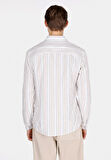 Regular Fit Shirt Neck Çizgili Erkek Ekru Uzun Kol Gömlek Cl1072085