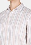 Regular Fit Shirt Neck Çizgili Erkek Ekru Uzun Kol Gömlek Cl1072085