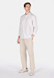 Regular Fit Shirt Neck Çizgili Erkek Ekru Uzun Kol Gömlek Cl1072085