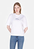 Regular Fit Yuvarlak Yaka Baskılı Kadın Beyaz Kısa Kol Tişört Cl1072191