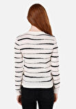 Slim Fit Yuvarlak Yaka Çizgili Kadın Ekru Kazak Cl1072527