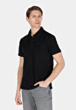 Regular Fit Polo Yaka Düz Erkek Siyah Kısa Kol Tişört