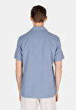 Regular Fit Shirt Neck Düz Erkek Mavi Kısa Kol Gömlek