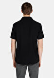 Regular Fit Shirt Neck Düz Erkek Siyah Kısa Kol Gömlek