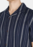 Regular Fit Shirt Neck Çizgili Erkek Lacivert Kısa Kol Gömlek