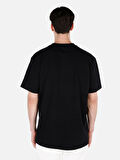 Baskılı Normal Kesim Bisiklet Yaka Siyah Erkek Kısa Kol Tişört