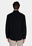 Comfort Fit Shirt Neck Düz Erkek Siyah Uzun Kol Gömlek Cl1073012