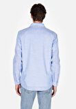Regular Fit Shirt Neck Çizgili Erkek Mavi Uzun Kol Gömlek Cl1073113
