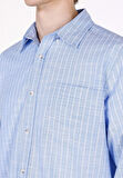 Regular Fit Shirt Neck Çizgili Erkek Mavi Uzun Kol Gömlek Cl1073113