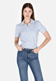 Slim Fit Polo Yaka Düz Kadın Mavi Kısa Kol Tişört Cl1073179