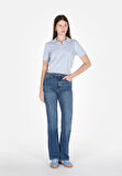 Slim Fit Polo Yaka Düz Kadın Mavi Kısa Kol Tişört Cl1073179