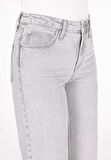 Regular Fit Yüksel Bel Geniş Paça Kadın Gri Jean Pantolon