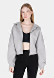 Regular Fit Kapüşonlu Düz Kadın Gri Sweatshirt