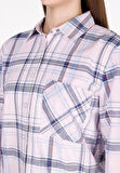 Regular Fit Shirt Neck Ekoseli Kadın Pembe Uzun Kol Gömlek Cl1073285