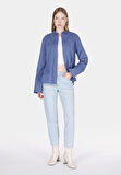 Regular Fit Shirt Neck Düz Kadın Mavi Uzun Kol Gömlek Cl1073310