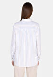 Regular Fit Shirt Neck Çizgili Kadın Beyaz Uzun Kol Gömlek Cl1073332