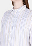 Regular Fit Shirt Neck Çizgili Kadın Beyaz Uzun Kol Gömlek Cl1073332