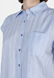 Regular Fit Shirt Neck Düz Kadın Mavi Kolsuz Gömlek