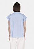 Regular Fit Shirt Neck Düz Kadın Mavi Kolsuz Gömlek