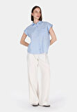 Regular Fit Shirt Neck Düz Kadın Mavi Kolsuz Gömlek