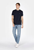 Regular Fit Yuvarlak Yaka Jakarlı Erkek Lacivert Kısa Kol Tişört